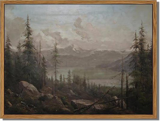 Floating Framed Canvas Wall Art - Majestic Mountain Forest Landscape Wall Decor - Natural Scenery Pictures Paintings Prints for Living Room Bedroom Bathroom Home Decoration 8x10 inch