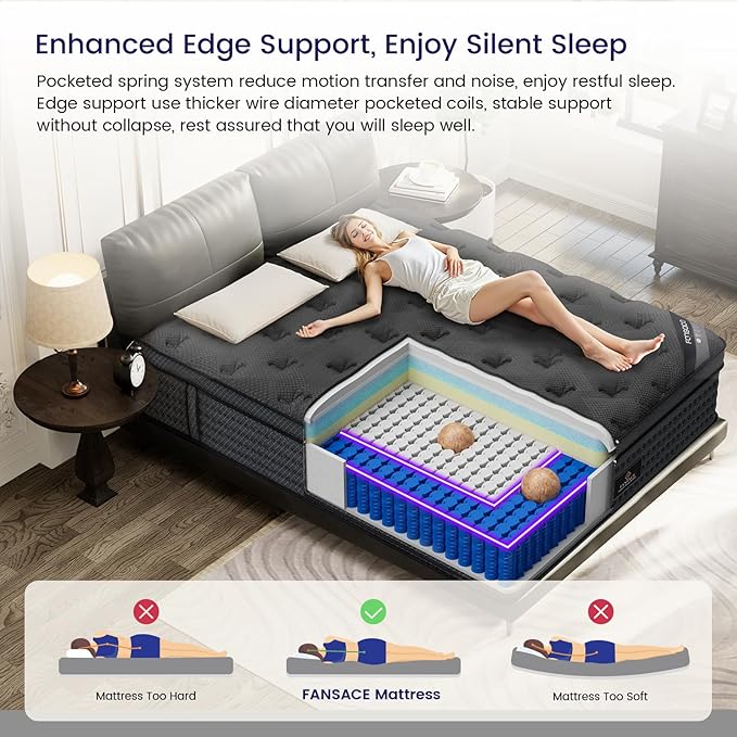 Queen Size Mattress, 18 Inch Deluxe Hybrid Queen Mattress in a Box, Medium Firm Mattresses With Gel Memory Foam & Pocket Springs, Pressure Relief, Cooling, Extra Edge Support [Upgraded Support]