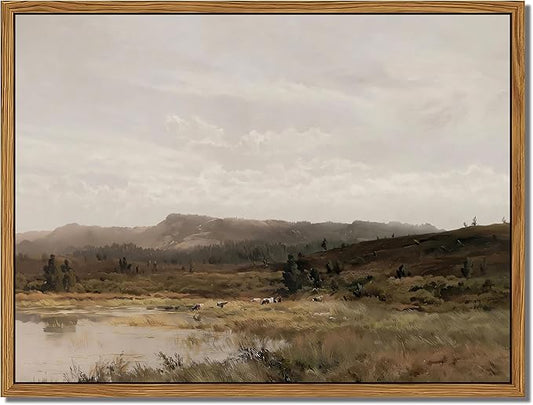 Floating Framed Vintage Canvas Wall Art Decor – Scenic Landscape Paintings Pictures Prints, Nature Countryside Wall Decor for Living Room Bedroom Office and Home Decoration 12x16 inch