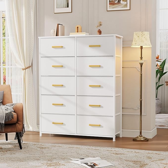 DWVO 10 Drawers Dresser, Fabric Dresser, Fabric Storage Tower, Organizer Unit for Bedroom, Living Room, Hallway, Closets
