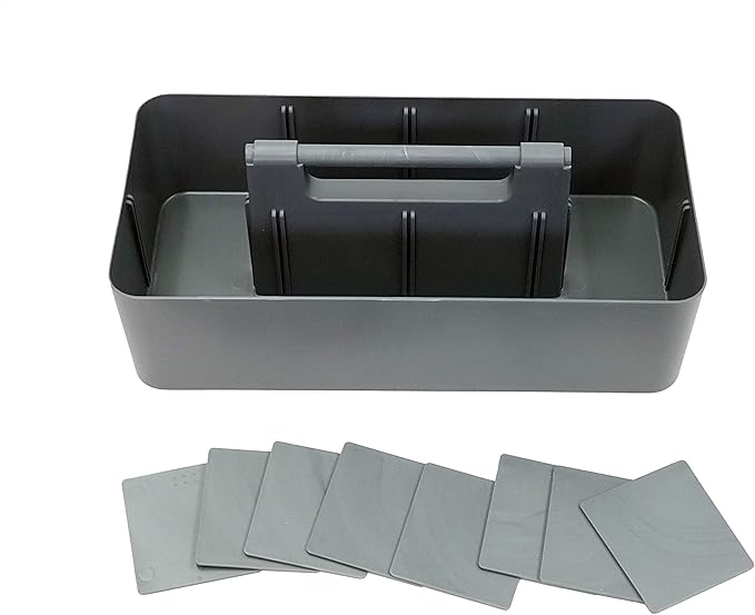 New Plastic Portable Makeup Organizer Caddy Tote Divided Basket Bin with Handle, for Bathroom Storage - Holds Blush Makeup Brushes, Made In USA (Orion Gray)