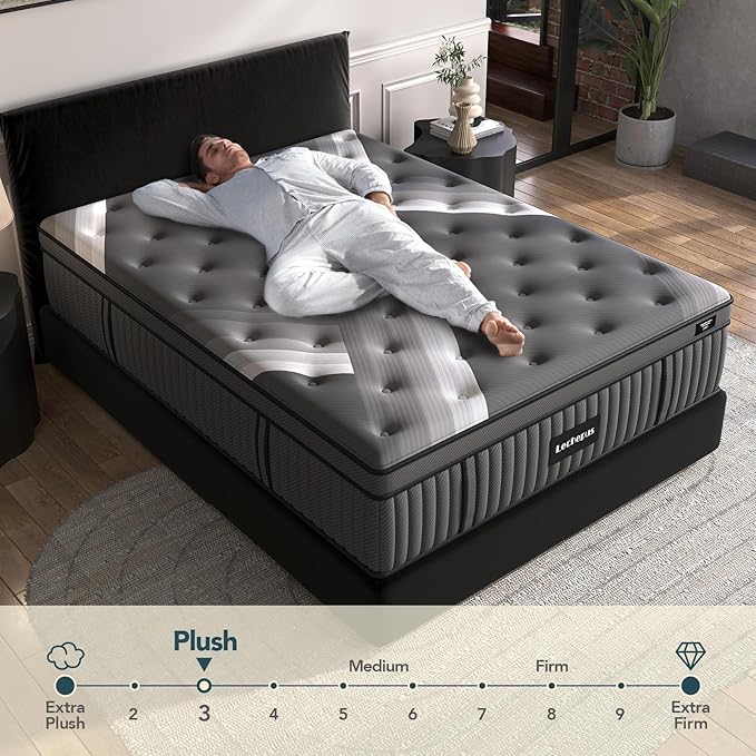 California King Mattress - Lechepus 14" Plush Memory Foam Hybrid Mattress in Box with Individual Pocket Spring for Pressure Relief & Motion Isolation, Premier Comfort Sleep, Fiberglass Free
