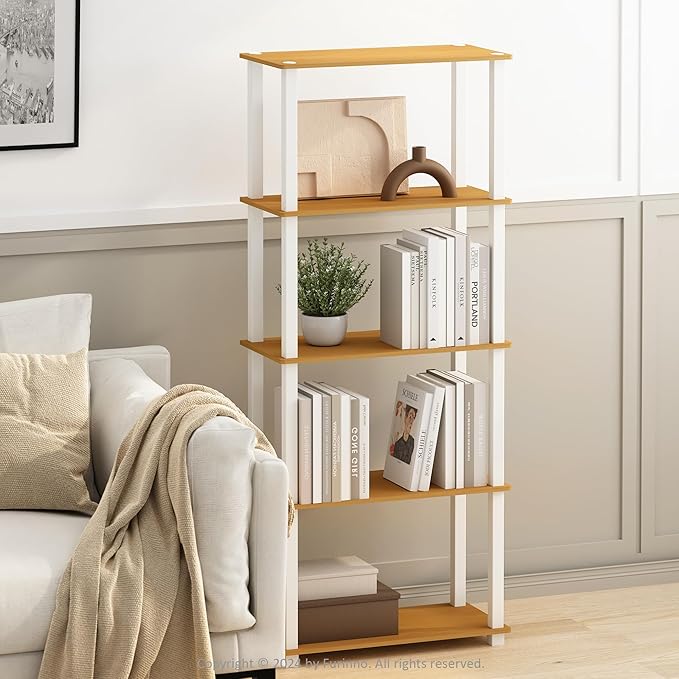 Furinno Turn-S-Tube 3-Tier Compact Multipurpose Shelf Display Rack with Square Tube, Beech/White, Set of 2