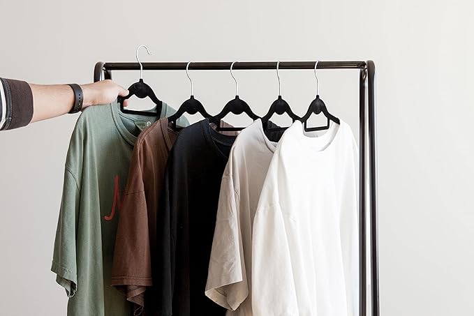 IRIS USA Clothes Rack for Hanging Clothes with Bottom Wood Shelf, Freestanding Clothing Rack, Easy to Assemble Garment Rack, Metal, Sturdy Design, Multipurpose, Small Space Storage Solution, Black