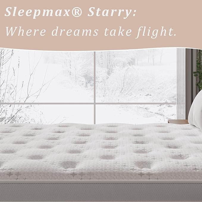 Sleepmax Plush King Mattress 12 Inch - Hotel-Collection Hybrid Mattress Pain Relief - Deep Sleep Coutouring Soft Bed in a Box - Fiberglass-Free, CertiPUR-US Certified, 365-Night Trial
