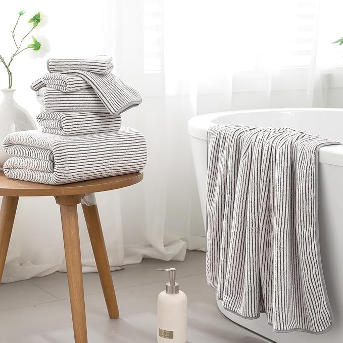 8-Piece Premium Towel Set for Bathroom|2 Oversized Large Bath Sheet,2 Hand Towels,4 Washcloths|Soft Cozy Highly Absorbent Fast Dry Microfiber Shower Towel Set for Hotel Bathroom Essentials,Brown White