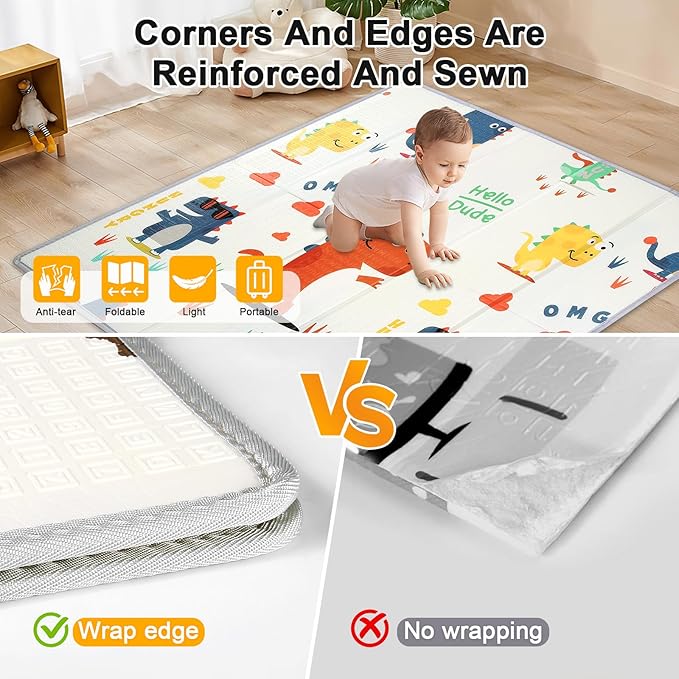 Foldable Baby Play Mat,47" x 47" Baby Playmat for Playpen,0.4 inch Thick Waterproof Anti-Slip Reversible Play Mat for Infant Crawling Baby for 50x50 Playpen