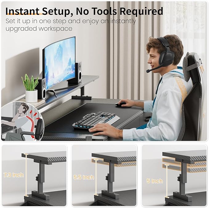 Black Gaming Desk with LED Lights and Power Outlets, 55 Inch Computer Desk with 3 Drawers and Adjustable Monitor Stand, Home Office Desks with Charging Station USB Port, Study Writing Table