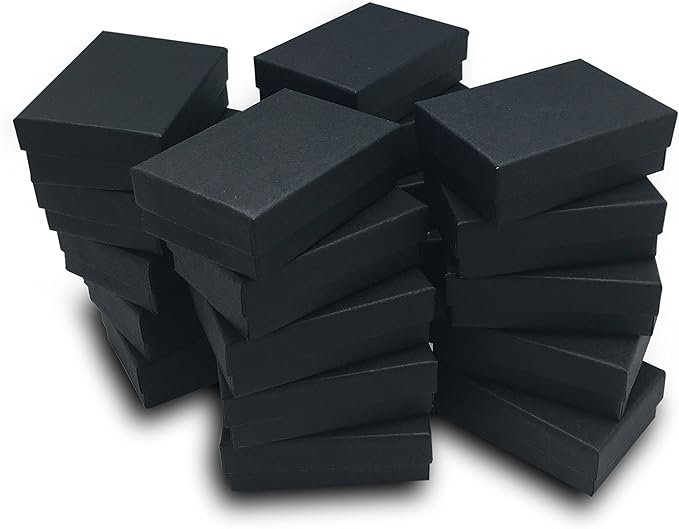 TheDisplayGuys - 25-Pack #32 Cotton Filled Cardboard Paper Jewelry Boxes Gift Case - Matte Black (3.3" x 2.3" x 1.0") - for Shipping or Storage
