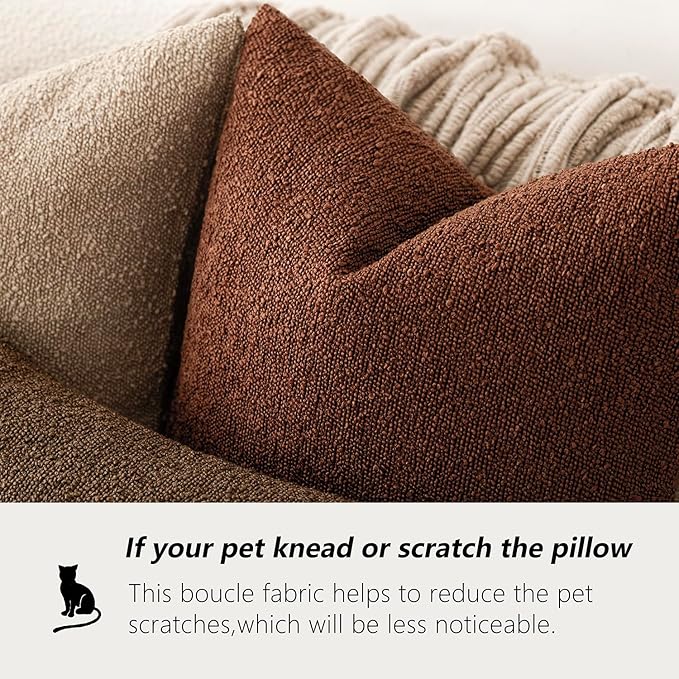 Foindtower Pack of 2 Textured Boucle Throw Pillow Covers Accent Solid Pillow Cases Cozy Soft Decorative Couch Cushion Case for Chair Sofa Bedroom Living Room Home Decor 20x20 Inch Red Taupe