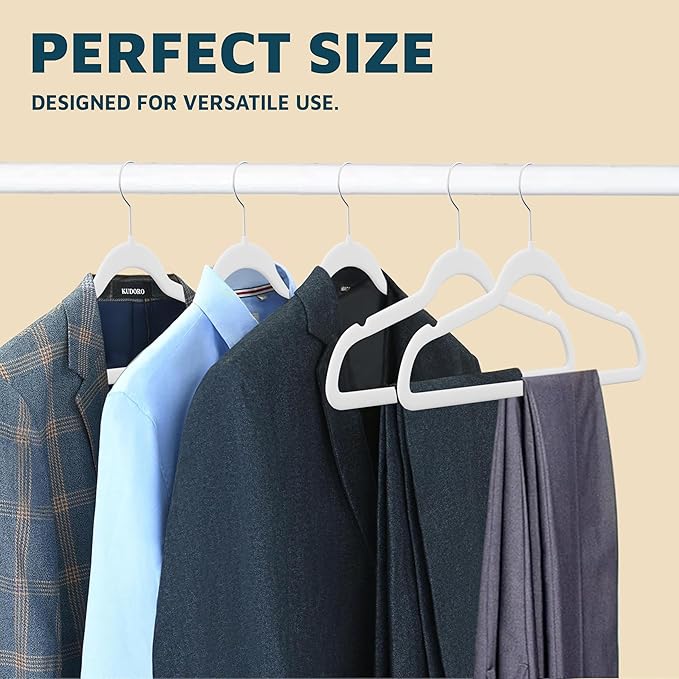 Velvet Clothes Hanger – with 360 Degree Swivel Hook and Non-Slip Shoulder Notch, Holds Up to 10 lbs, Heavy Duty Hanger Set, for Organizing Suit, Dress, Coat, and Clothes, Pack of 50, White