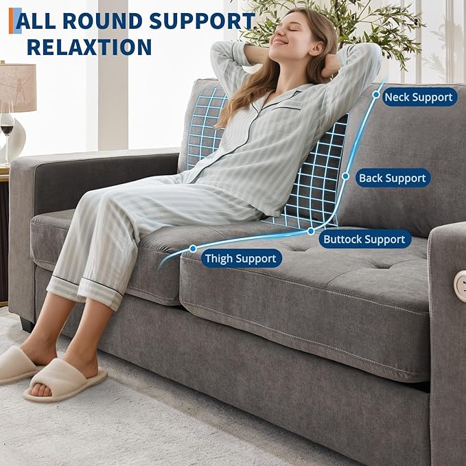 Garvee 90" Chenille Fabric Sofa Modern Comfort Sofa with USB/Type-C Ports, Deep Seat Cushions, Removable Cover, Wide Armrests Ideal for Living Rooms, Small Spaces & Apartments - Gray