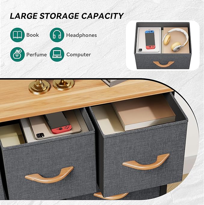 YITAHOME Dresser for Bedroom with 9 Drawers, Fabric Storage Dresser, Closet & Chest of Drawers for Living Room, Closets - Sturdy Steel Frame, Wooden Top & Easy Pull Fabric Bins(Dark Grey)
