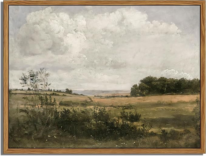 Floating Framed Vintage Canvas Wall Art - Wilderness Landscape Wall Decor, Elegant Natural Farmhouse Scenery Paintings Print for Living Room Bedroom Office Home Decoration 12x16 inch