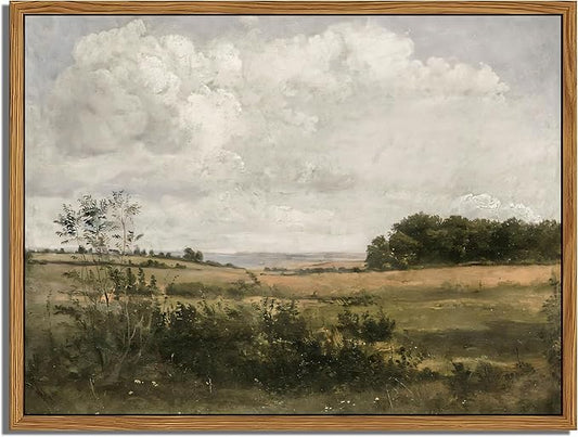 Floating Framed Vintage Canvas Wall Art - Wilderness Landscape Wall Decor, Elegant Natural Farmhouse Scenery Paintings Print for Living Room Bedroom Office Home Decoration 12x16 inch