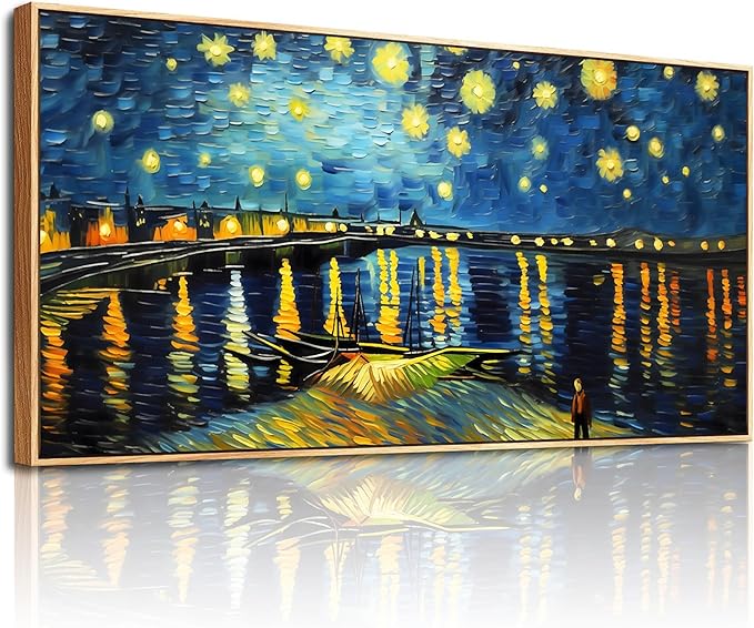 hyidecorart Wood Framed Wall Art For Living Room Large Canvas Wall Decor For Office Modern Bedroom Decoration Night Scene Wall Paintings Abstract Blue Vintage Pictures Artwork Home Decor 20x40