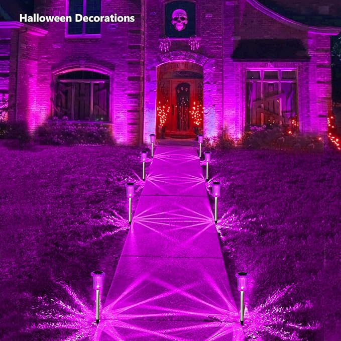 Halloween Solar Lights Outdoor 15 Pack Solar Pathway Lights Outdoor Halloween Decorations Waterproof Yard Lighting for Driveway Garden Walkway Path Landscape Lawn (Purple)