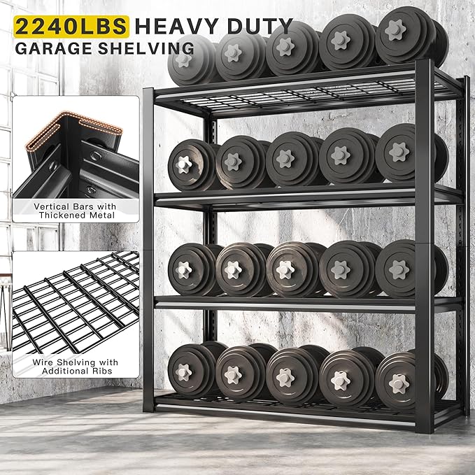 REIBII 40" W Garage Shelving 2240 LBS Storage Shelves Adjustable Metal Shelving Heavy Duty 4 Tier Metal Shelves for Storage Pantry Basement Warehouse 40" W × 19.5" D × 59.5" H, 2 Pack