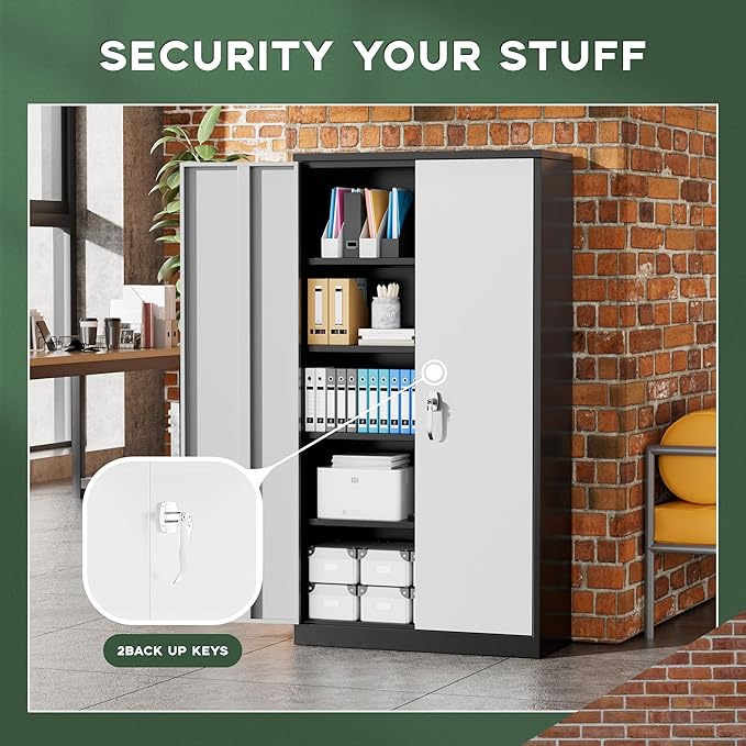 Greenvelly Metal Garage Storage Cabinet with Doors and Adjustable Shelves,72" Steel Lockable File Cabinet for Home Office,Garage,School(Black Grey,32" W x 16" D)