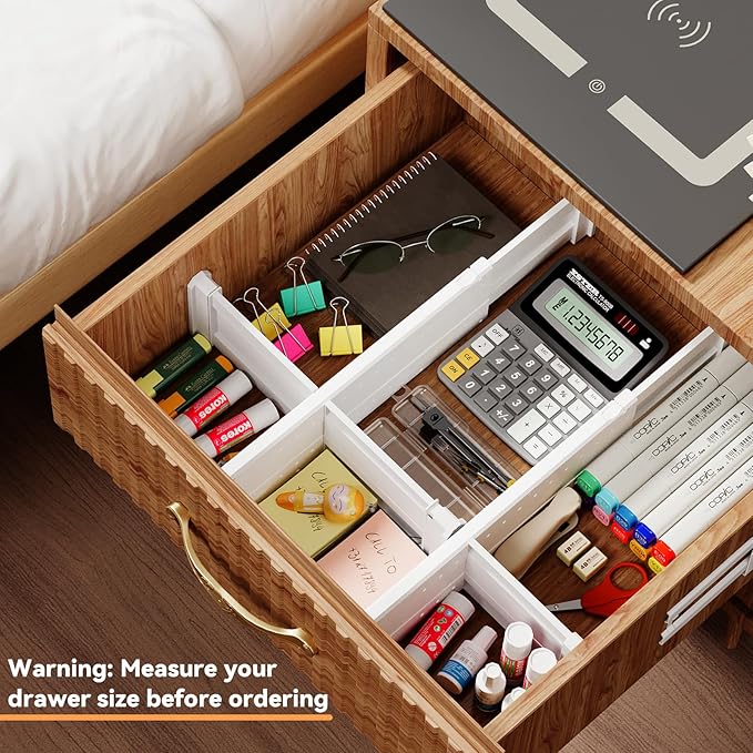 REBECAT 8 Pack Drawer Dividers for Clothes Adjustable Drawer Dividers 4" High Expandable from 15"-21" for Dresser Baby Clothes Bathroom,Bedroom Kitchen and Office Storage，White