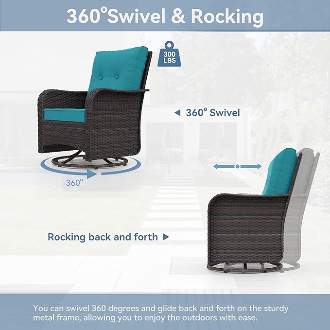 Kurapika 9 Pieces Patio Furniture Set, Rattan Wicker Sofa Set, Outdoor Conversation Sets w/Swivel Rocking Chairs Patio Sectional Sofa w/4 Inch Cushion, Blue