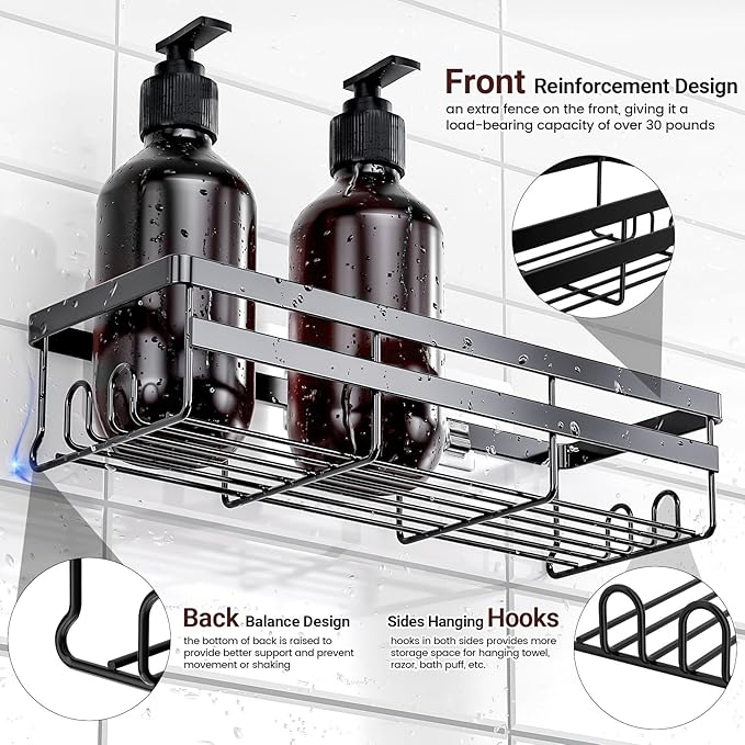 WOWBOX Shower Caddies 4 Pack - Adhesive Hanging Shower Shelf - Bathroom Organizers and Storage, No Drilling Stainless Shower Shelves for Home Decor, Bathroom Accessories (Large)