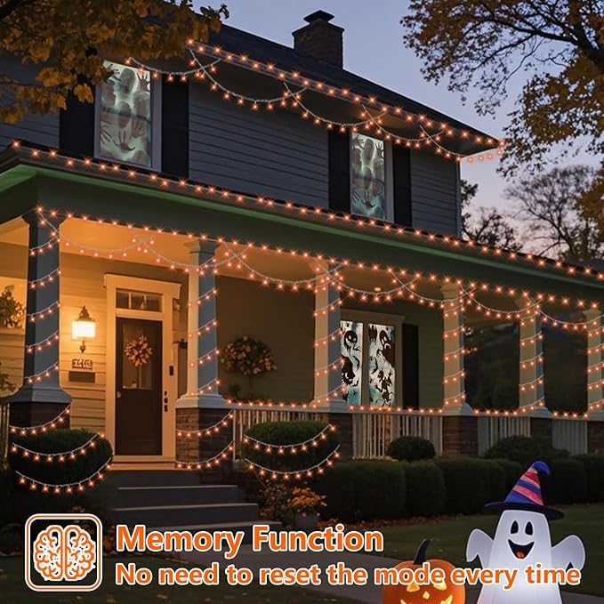 QITONG 165ft 500 LED Orange Lights for Halloween, Clear Wire String Lights Outdoor, Plug in Christmas Lights Indoor with 8 Modes