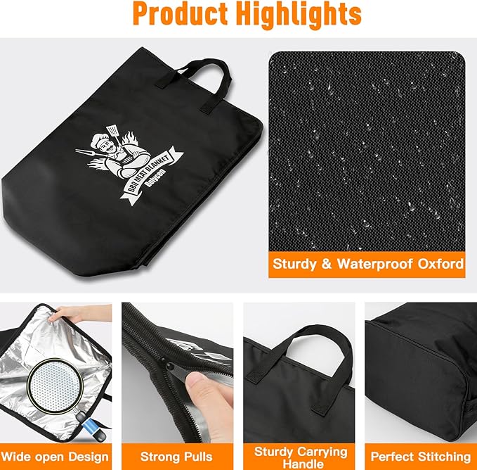 Upgraded BBQ Blanket for Resting Meat,Smoker Accessories Brisket Blanket, Insulated Meat Resting Bag with Wide Mouth for Steaks/Pork Shoulders/Turkeys, BBQ Accessories Grilling Gifts for Men (21inch)