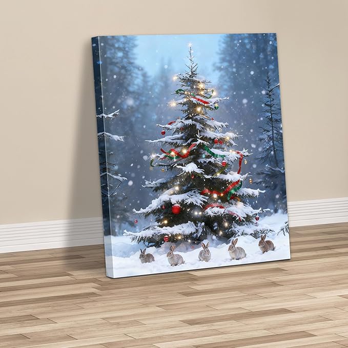Framed Christmas Pictures Wall Decor,Vintage Pine Tree Prints,Winter Christmas Canvas Wall Art Decoration for Bedroom Bathroom Living Room Rustic Xmas Holiday Gifts (Christmas Tree 17, 11'' X 14'')