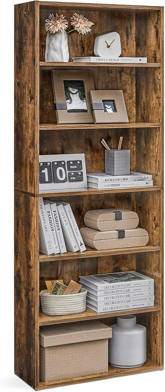 VASAGLE CUSTOS Collection - Bookshelf, 6-Tier Bookcase, Book Shelf, Open Storage Shelf, 9.4 x 23.6 x 63.3 Inches, for Living Room, Home Office, Dinning Room, Rustic Brown ULBC166X01