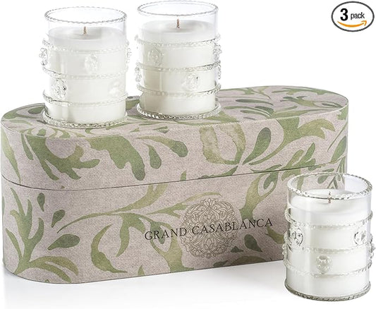 Zodax Grand Casablanca Glass Jar Scented Candle for Home Decor - Single-Wick Candle Ideal for Kitchen and Bathroom - Makes a Great Gift for Women and Men - Magnolia Petals - 2.82 Oz. - 3 Pack