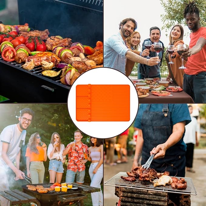 2 PCS Silicone Griddle Tools Mat for Blackstone,Grill BBQ Caddy Utensils Holder for Kitchen,Cooking & Countertop,Large Spatula Mat with Drip Pad,Griddle Accessories for Blackstone (Orange-2)