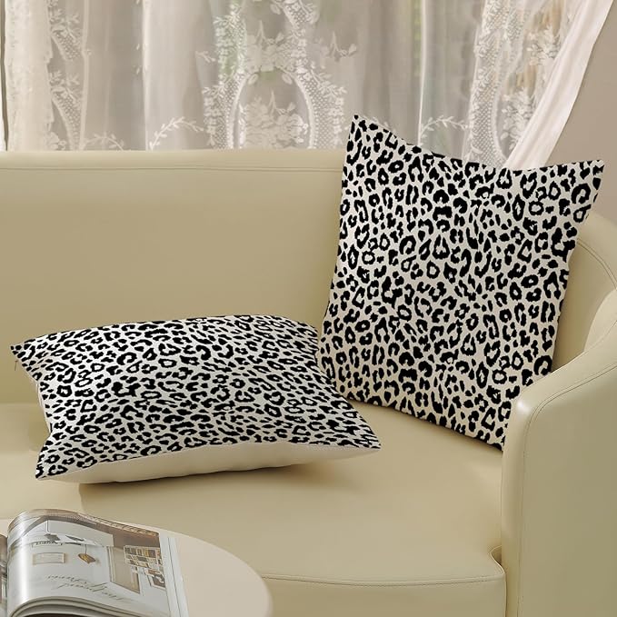 Leopard Print Pillow Covers 20x20 Pack of 2 Black Animal Pattern Cheetah Decorative Throw Pillow Cover Outdoor Decor Boho Abstract Modern Pillowcase Farmhouse Linen Cushion Case for Couch Sofa