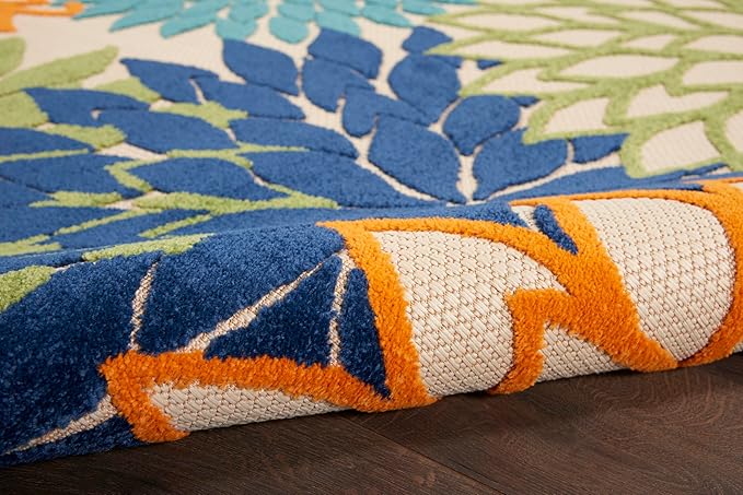 Nourison Aloha Indoor/Outdoor Multicolor 7'10" x 10'6" Area Rug, Tropical, Botanical, Easy Clean, Non Shedding, Bed Room, Living Room, Dining Room, Deck, Backyard, Patio (8x10)