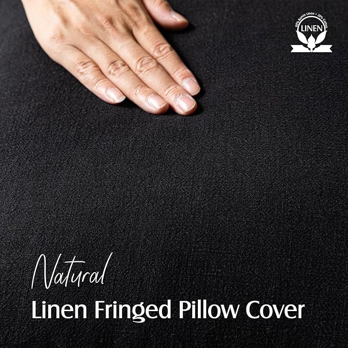 Foindtower Set of 2 Decorative Linen Fringe Throw Pillow Covers Boho Farmhouse Cushion Cover with Tassels Lumbar Accent Pillowcase for Bed Couch Sofa Living Room Home Bedroom Decor, 12×24 Inch, Black