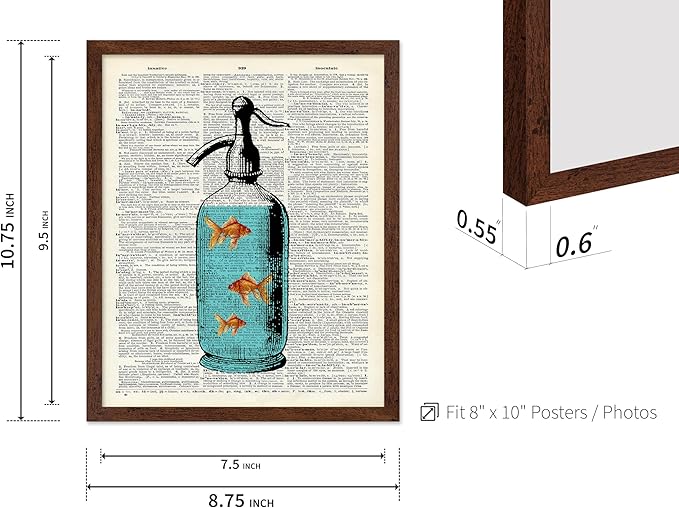 Poster Master Dictionary Art Poster - Goldfish Bowl Print - Fish Art - Aquarium Art - Gift for Men, Women & Animal Lover - Minimal Decor for Living Room, Bathroom or Office, 8x10 Brown Framed