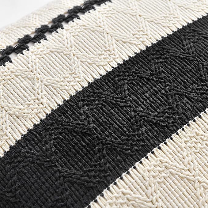 Fancy Homi Set of 2 Boho Black Long Lumbar Decorative Throw Pillow Cover 14x24 Inch for Couch Bed Sofa Chair, Modern Organic Farmhouse Home Decor, Soft Cotton Cute Accent Rectangle Cushion Case