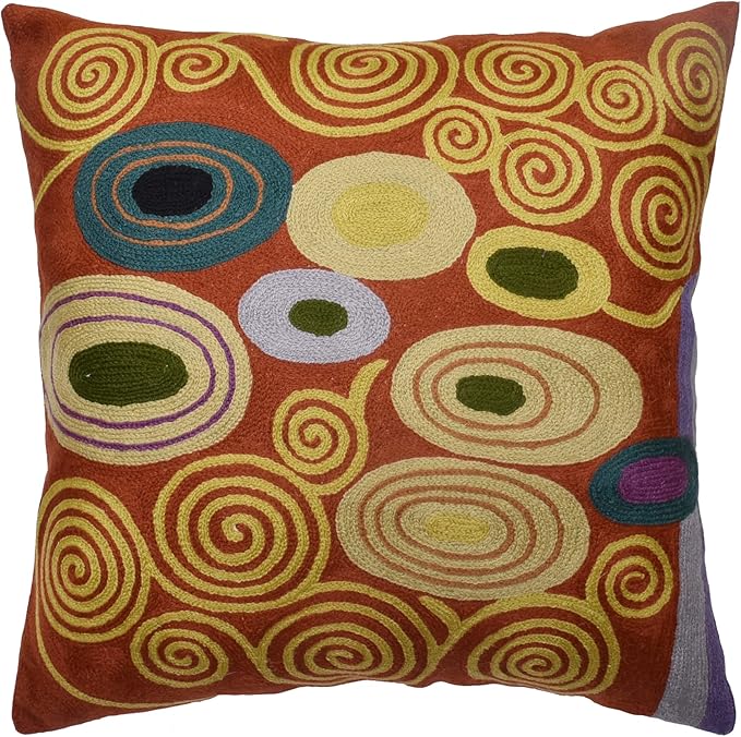 Klimt Rust Pillow Cover | Art Nouveau Bronze Pillows | Mid Century Modern Copper Pillowcase | Modern Chair Cushion | Modern Farmhouse Pillows | Hand Embroidered Wool Size 18x18