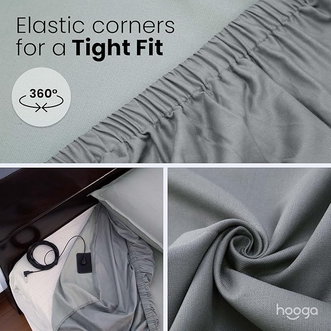 Grounding Sheet, Fitted King Size, Organic Cotton and Conductive Silver, Earth Connected Sheets for Improved Sleep, Pain Relief, Wellness. 78"x 80"x15", Gray Sheets with 15 Ft Grounding Cord