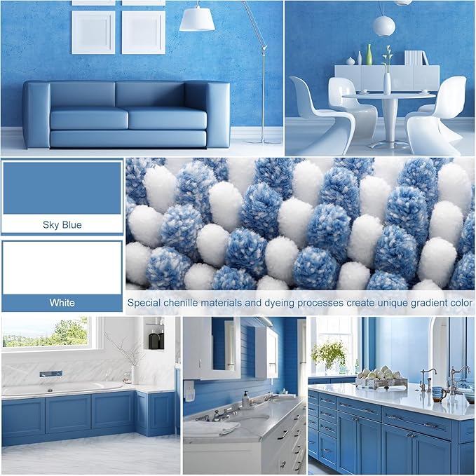BSICPRO Bathroom Rugs and Mats Sets, 2 Piece Thick Absorbent Chenille Bath Mat Rug Set Non Slip, Soft Shaggy Bath Room Floor Mats for Bathroom, Machine Washable (Sky Blue, 20" x 32" Plus 16" x 24")