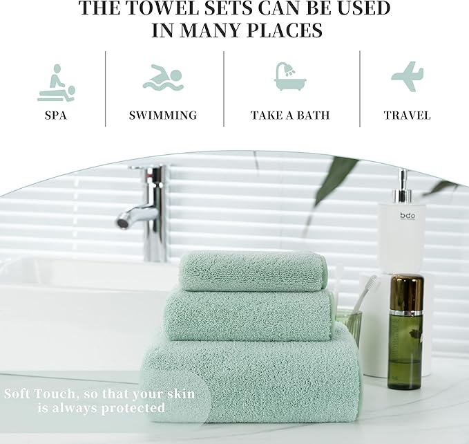New Microfiber Bath Towel Set, 3 Piece, Oversize, Quick Dry, Lint Free, Includes Body, Hand and Face Towels
