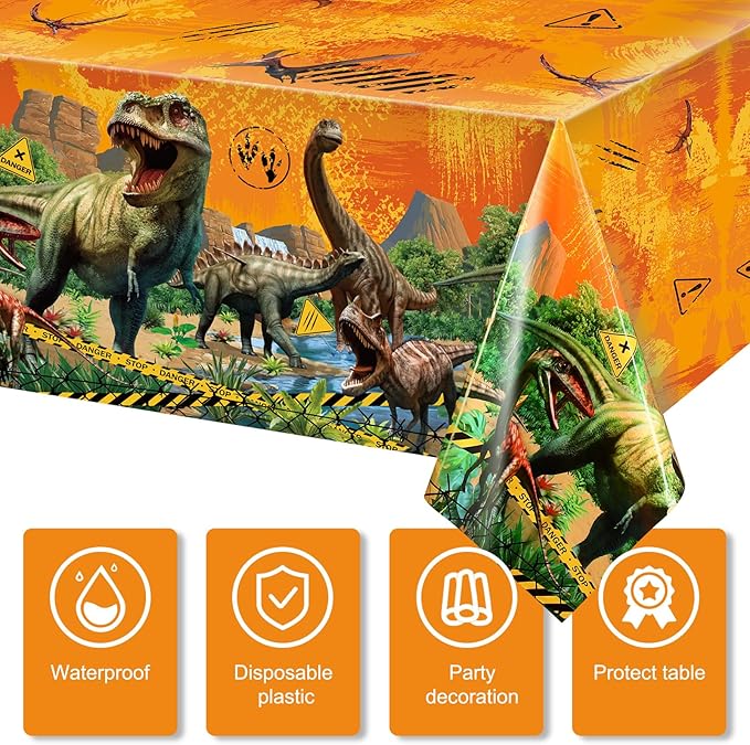 Tiamon 6 Pcs Dinosaur Tablecloth Dinosaur Party Table Covers Plastic Tablecloth for Kids Adults Birthday Party Picnic Supplies 54 x 108 Inch (Yellow)