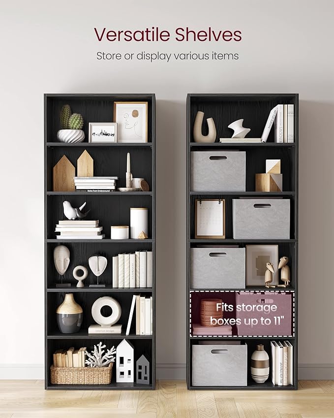 VASAGLE CUSTOS Collection - Bookshelf, 6-Tier Bookcase, Book Shelf, Open Storage Shelf, 9.4 x 23.6 x 63.3 Inches, for Living Room, Home Office, Dinning Room, Ebony Black ULBC166T56