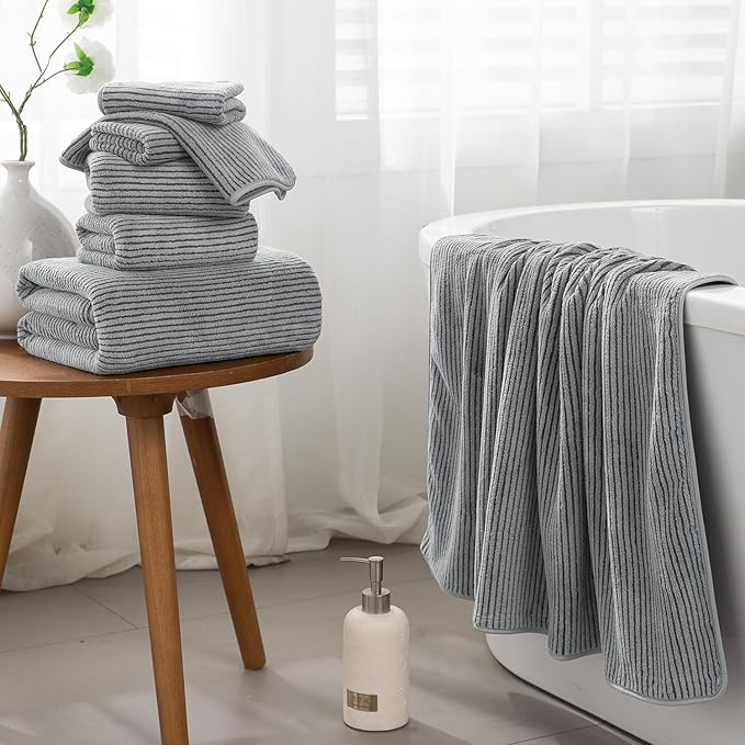 4 Piece Bath Towel Set 35"x70"Oversized Bath Towel for Bathroom Ultra Soft Fluffy Extra Large Bath Sheet Luxury Premium Bathroom Towel Highly Absorbent Quick Dry Shower Towel for Hotel Spa,Dark Grey