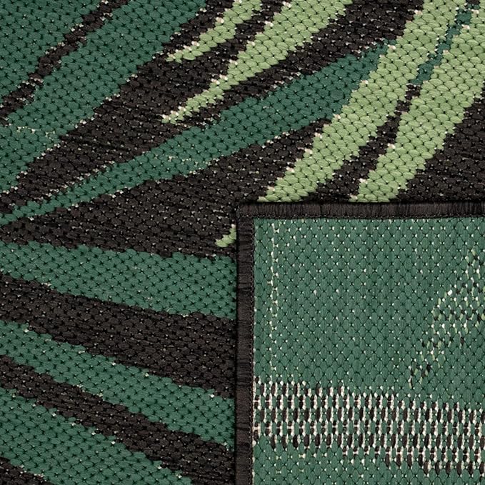 Paco Home Indoor & Outdoor Rug Flat-Weave Jungle Floral Palm Trees Design Black Green, Size: 7'10" x 11'2"
