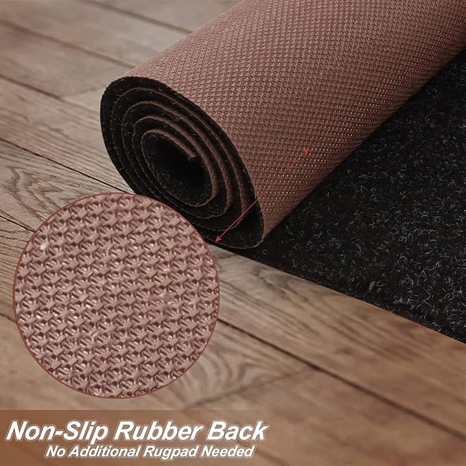 3' x 70' Runner Rugs with Rubber Backing, Indoor Outdoor Utility Carpet Runner Rugs, Black, Can Be Used as Aisle for The RV and Boat, Laundry Room and Balcony
