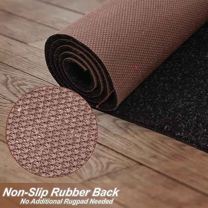 3' x 45' Runner Rugs with Rubber Backing, Indoor Outdoor Utility Carpet Runner Rugs, Black, Can Be Used as Aisle for The RV and Boat, Laundry Room and Balcony