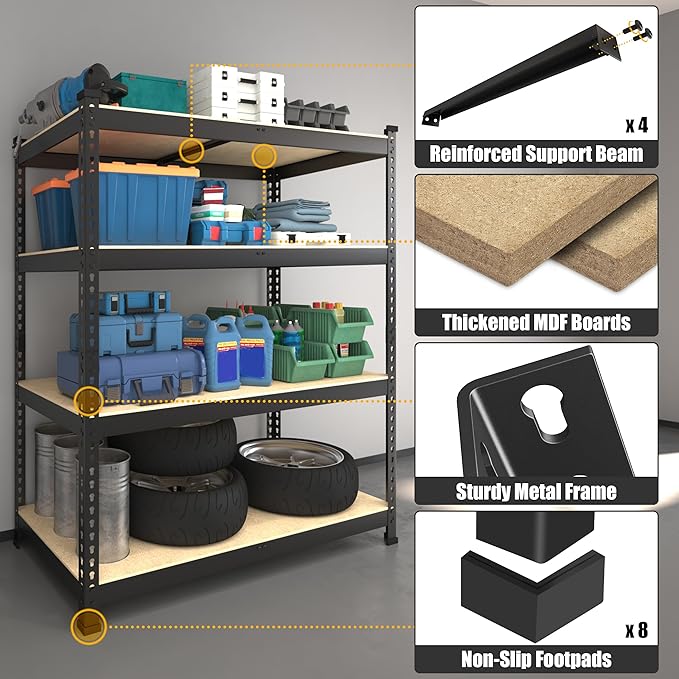 PrimeZone 40" W x 20" D x 59" H Heavy Duty Storage Shelves, 4 Tier Adjustable Garage Shelving Unit, Metal Organizer Shelf Utility Rack for Warehouse Pantry Closet Kitchen, Black, 2 Pack