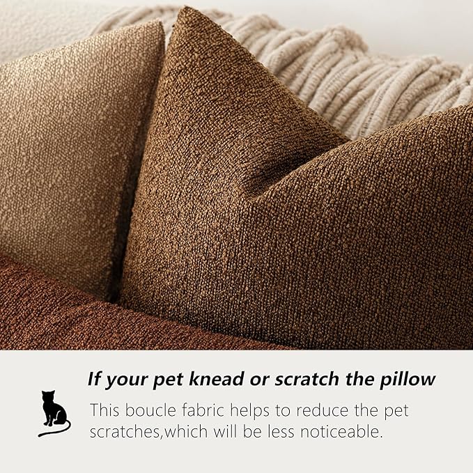 Foindtower Pack of 2 Textured Boucle Throw Pillow Covers Accent Solid Decorative Lumbar Pillow Cases Cozy Couch Cushion Case for Chair Sofa Bedroom Living Room Home Decor 12x20 Inch Hazel Brown
