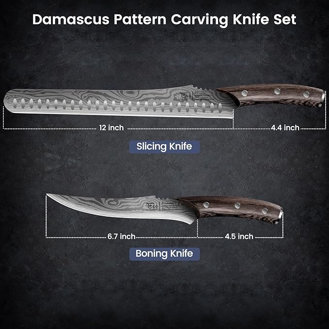 BBQ Carving Knives Set, Brisket Slicing Knife and Boning Knife for Meat Cutting, Razor Sharp Japanese Style High Carbon Steel Kitchen Knives, Wood Ergonomic Full Tang Handle, Ideal for Gift